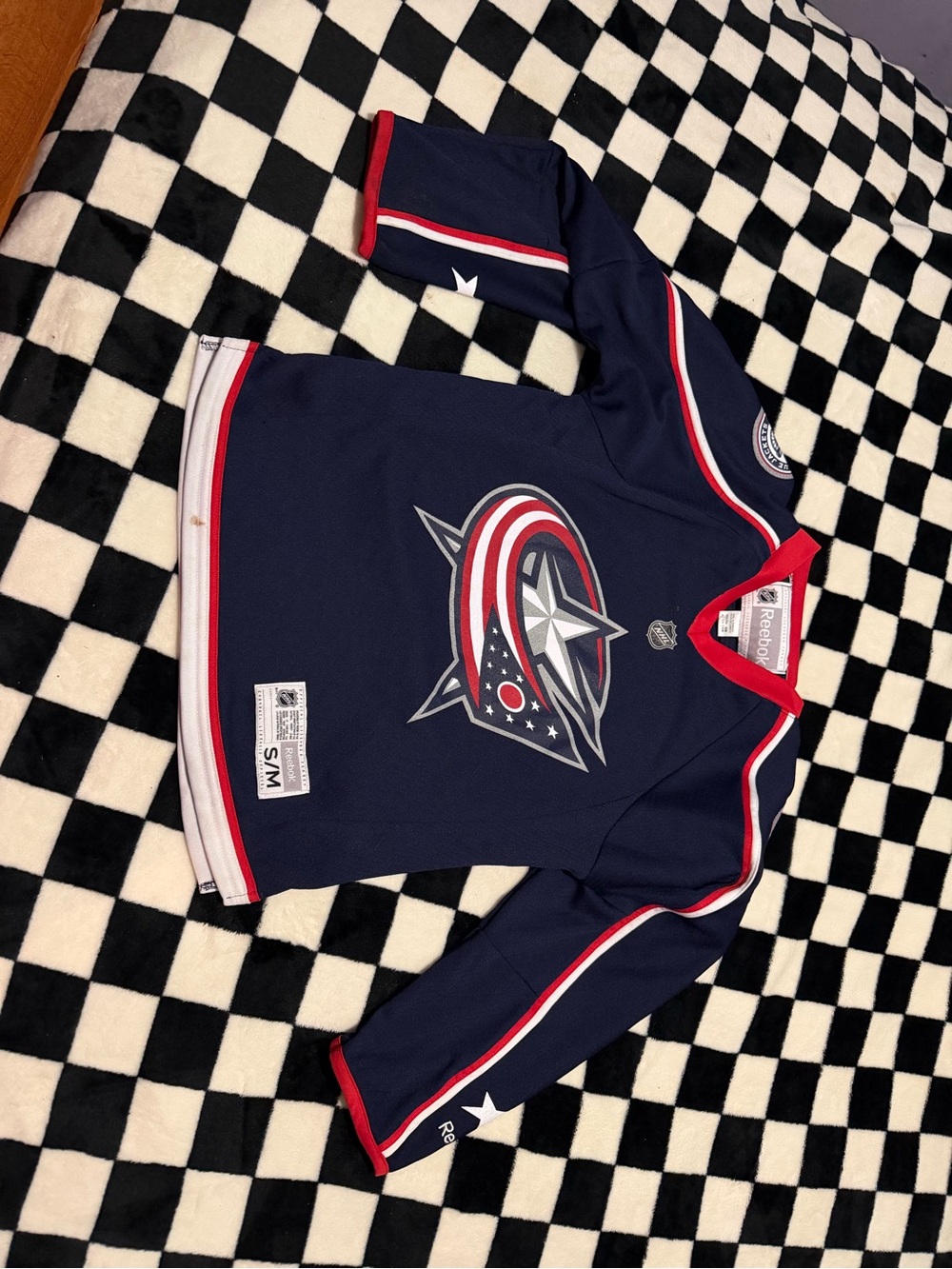 Reebok Navy Blue Columbus Blue Jackets Kids Hockey Jersey with Red & White Trim